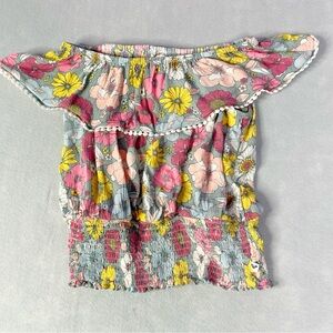 Roxy Abundant Swell Smocked Floral Blouse Girls Large 12/14